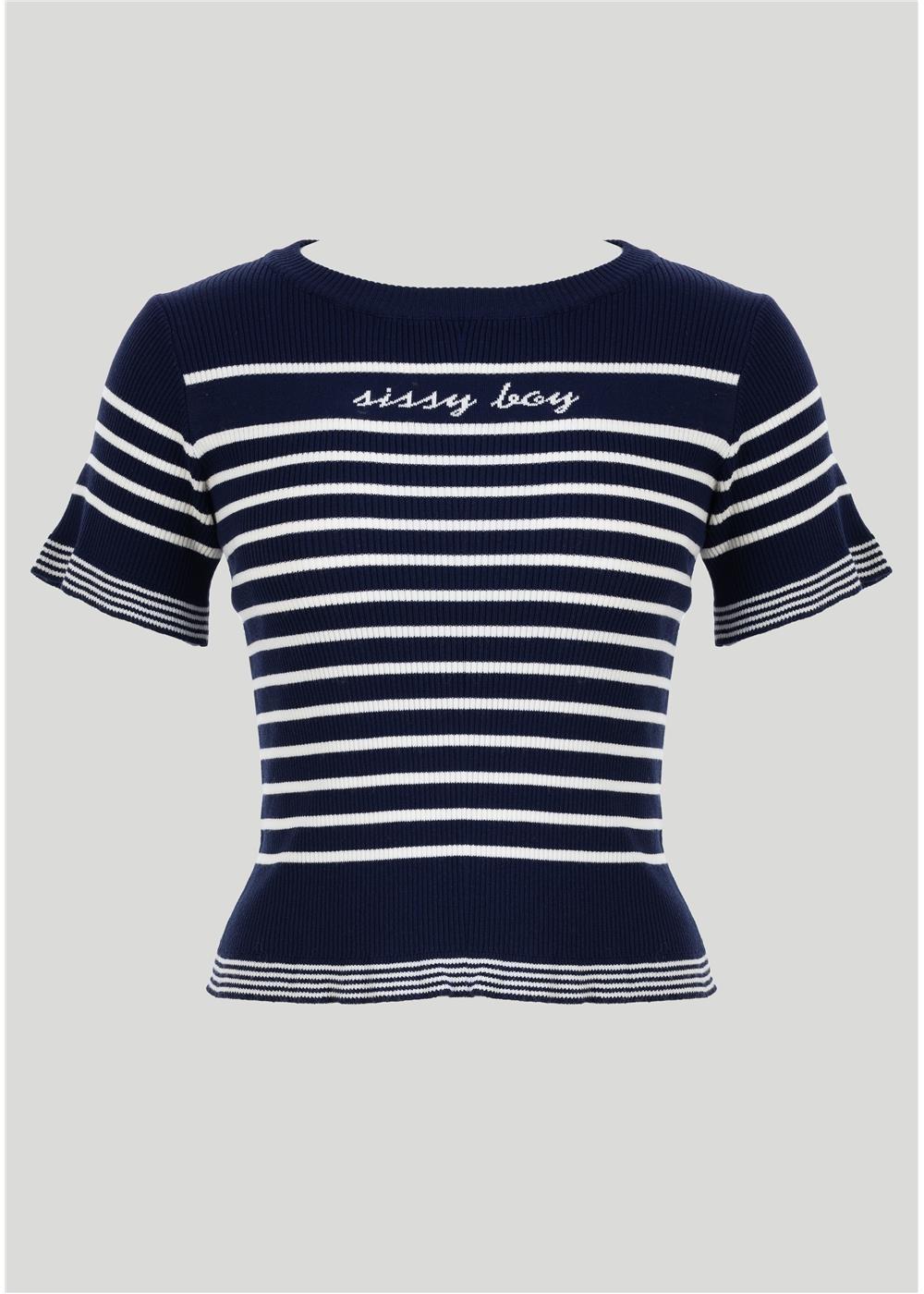 Sissy Boy Sweet Nothing Knit Short Sleeve Top Navy White Stripe