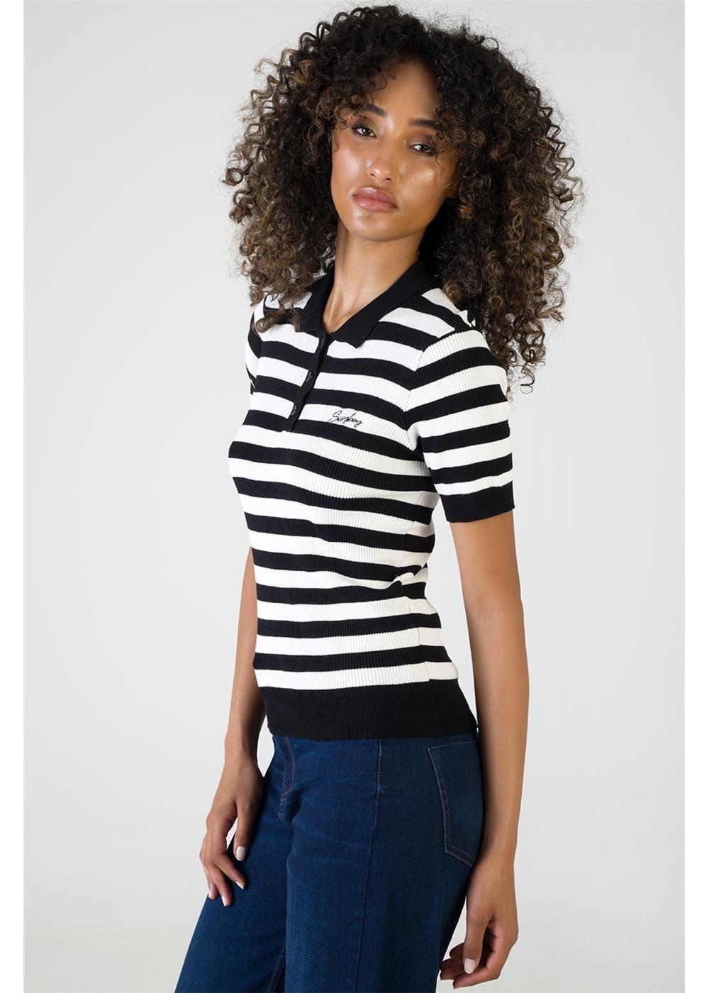 Sissy Boy Womens Never Stop Knit Top Black Off White