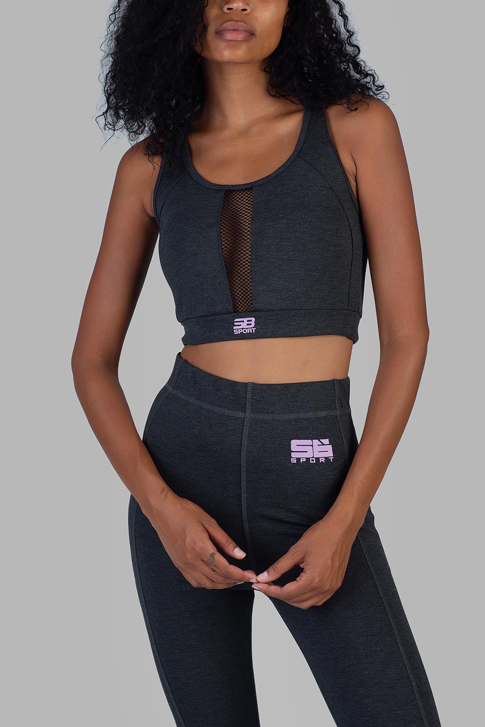 Sissy Boy Sport Racer Back Sport Bra With Mesh Inset Lilac Print Dark Grey Melange