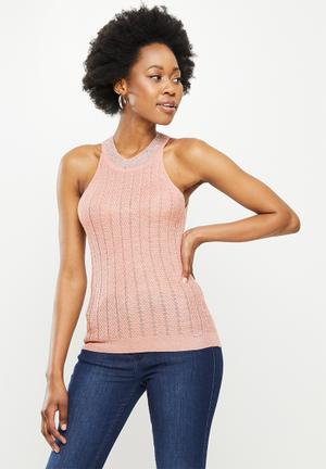 Sissy Boy Womens Bling Vest With Halter Neck Dusty Pink