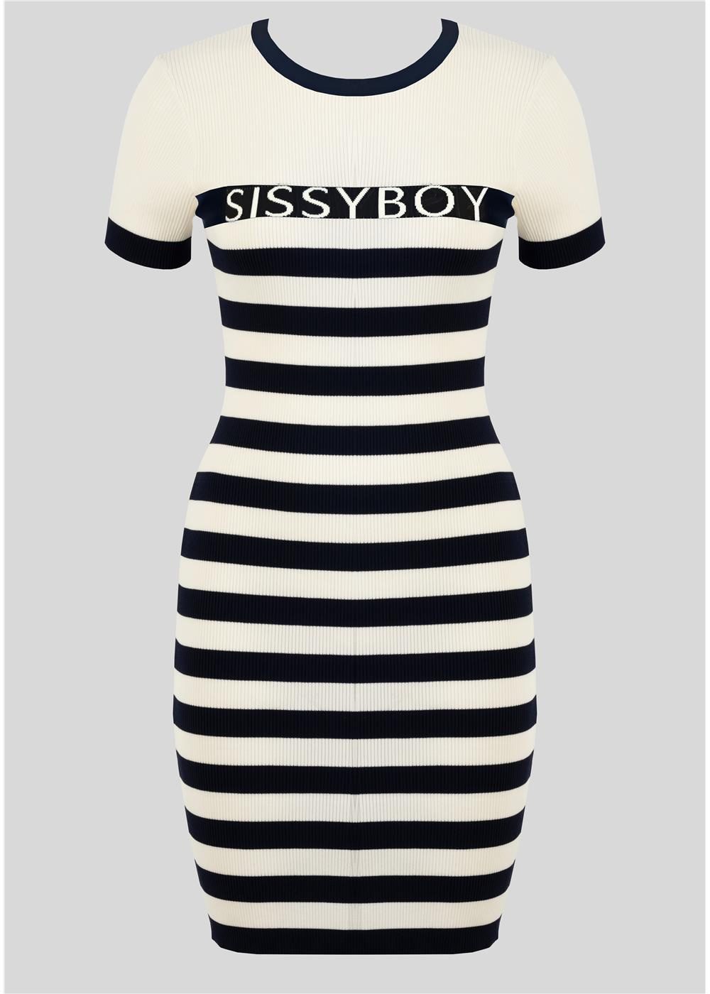 Sissy Boy Stripe Navy White Knit Dress With Logo
