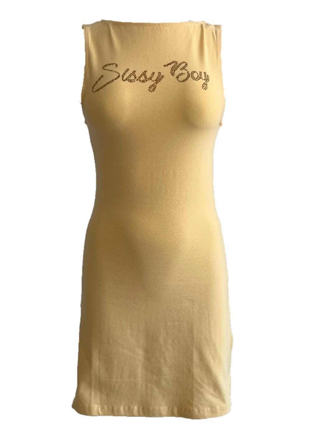 Sissy Boy Boat Neck Mini Dress Bling Logo Pale Yellow