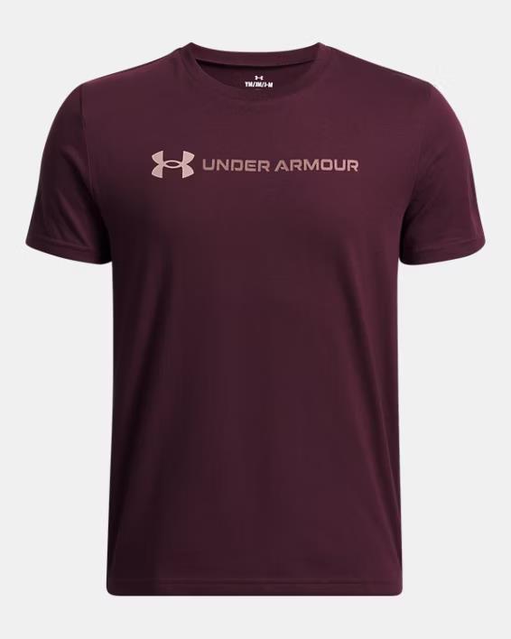 Under Armour Boys Logo Wordmark Short Sleeve Tee 600 Maroon