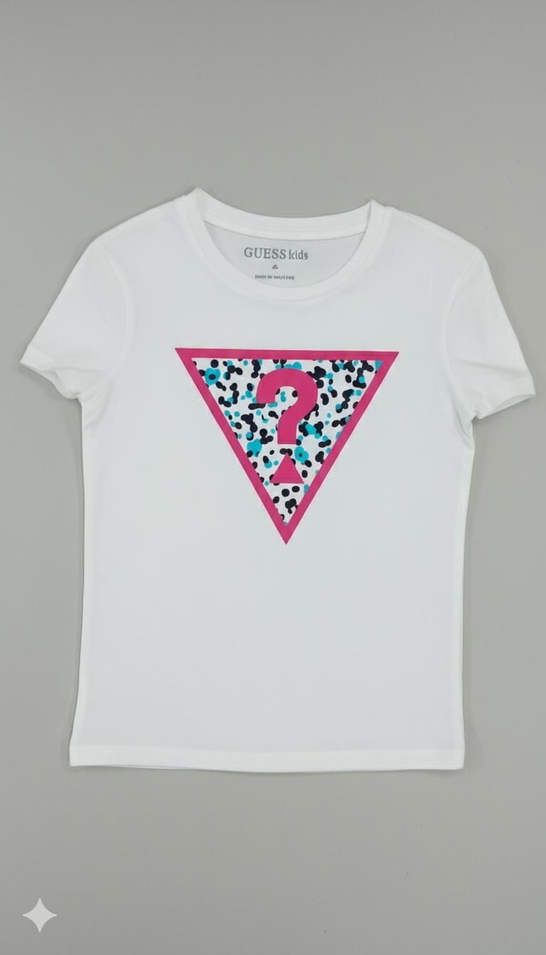 Guess Girls Tri Heart Tee White