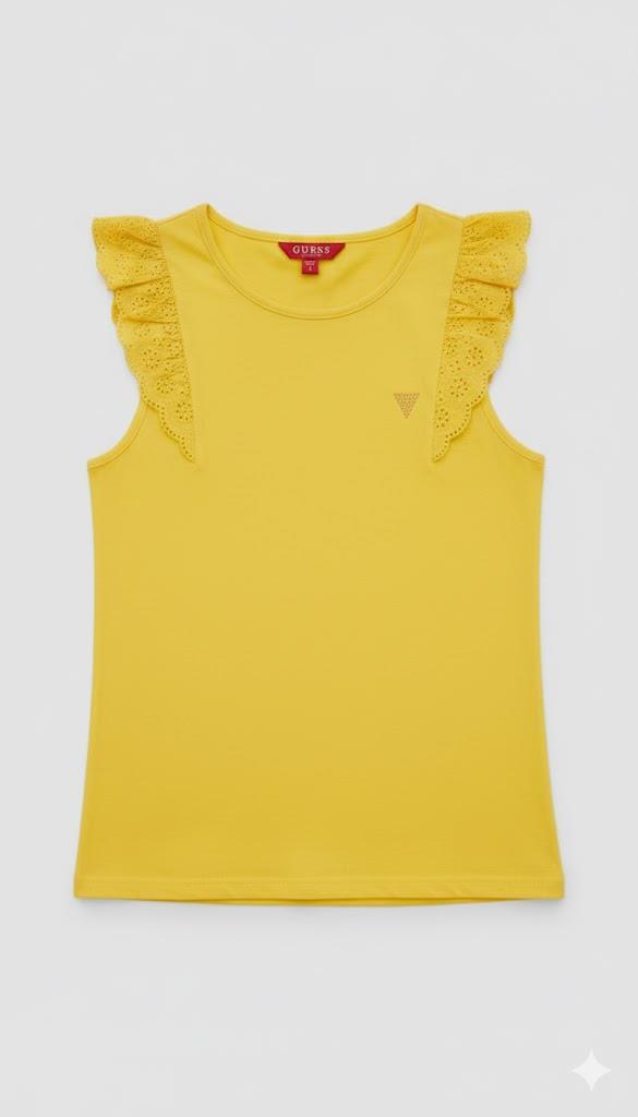 Guess Girls Sangallo Frill Sleeve Tee Yellow