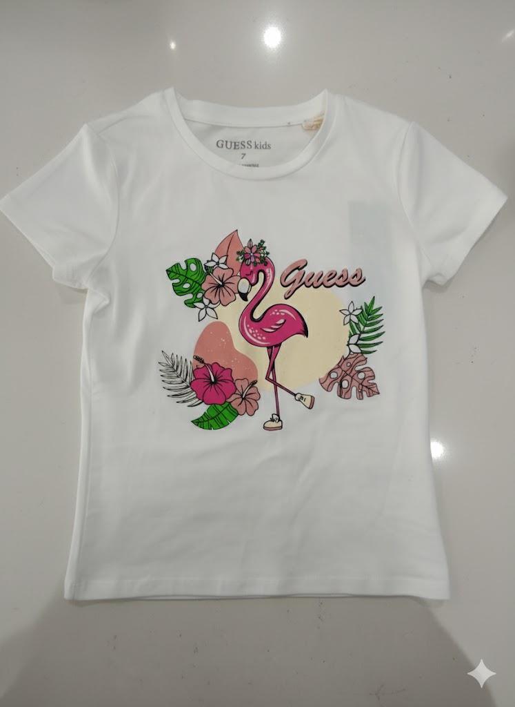 Guess Girls Short Sleeve Tee White Flamingo