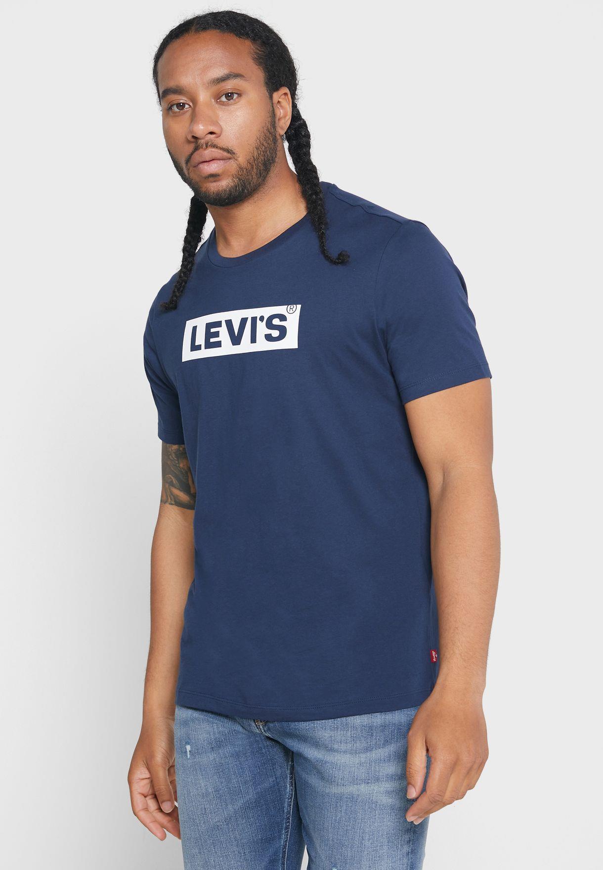 Levis Mens Boxtab Graphic Short Sleeve Tee Dress Blue