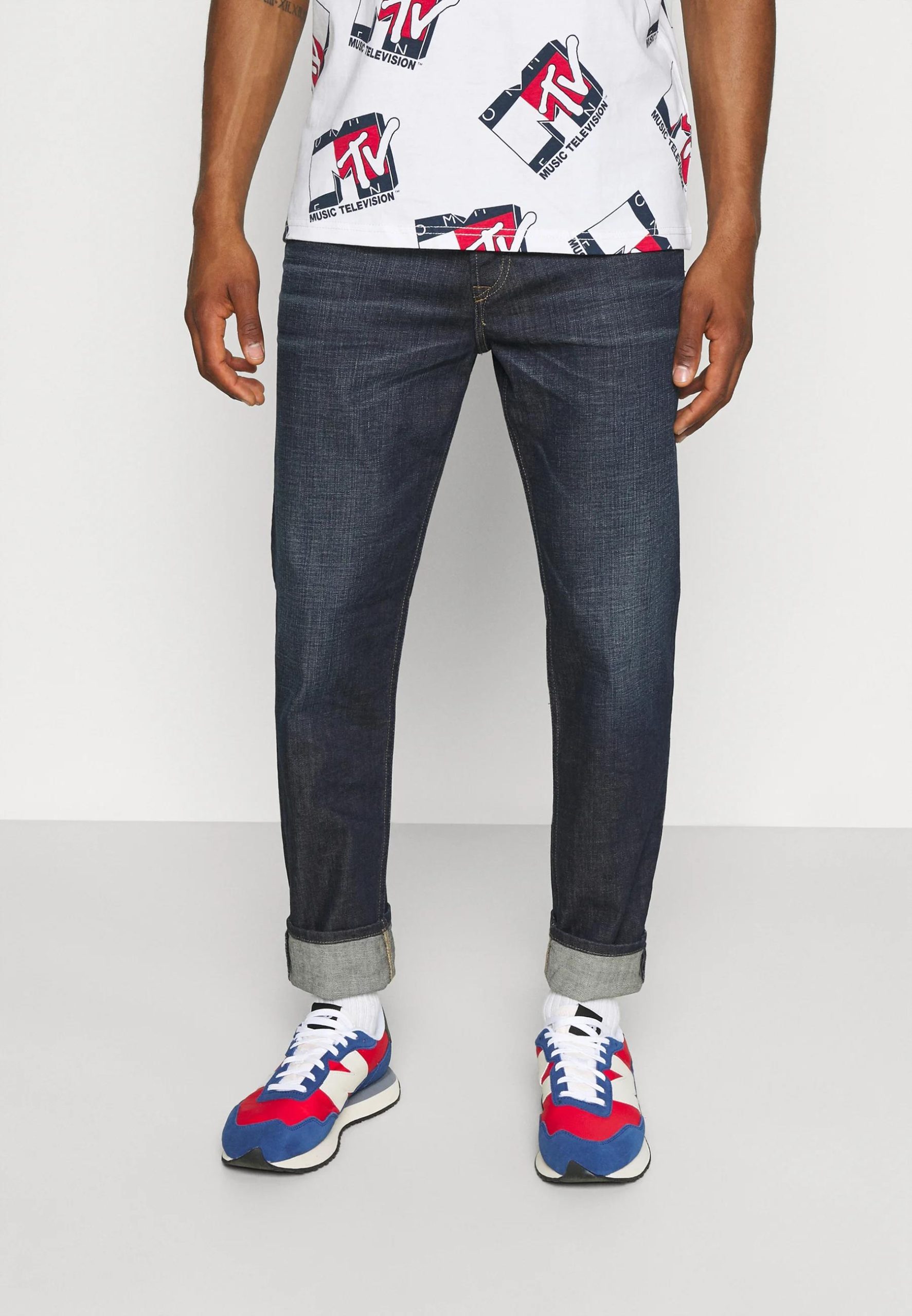 Diesel Mens D Finning Tapered Jeans Dark Blue Raw
