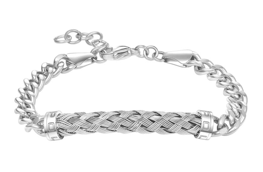 Police Jewellery Crossed Textured Stainless Steel Chain Bracelet