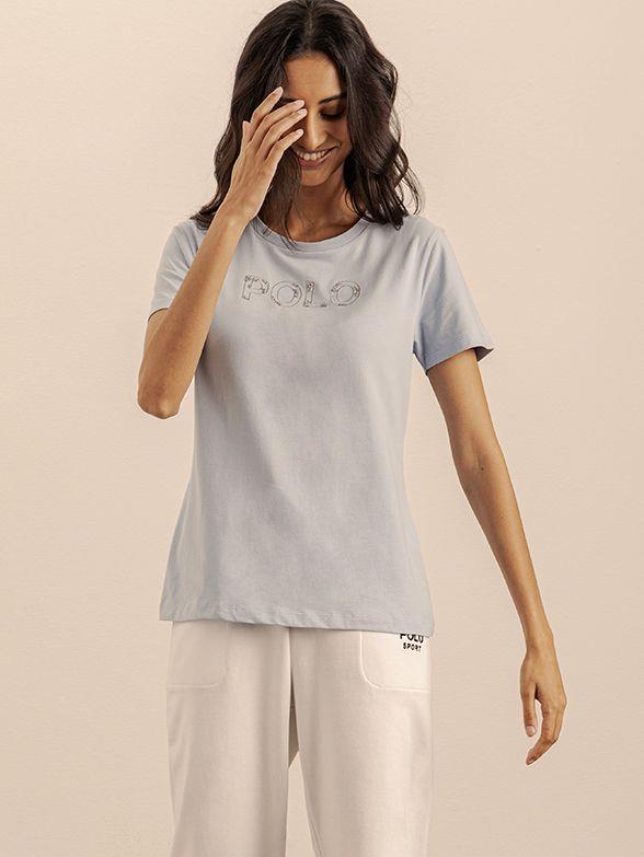 Polo Womens Sadie Beaded Short Sleeve Tee Blue