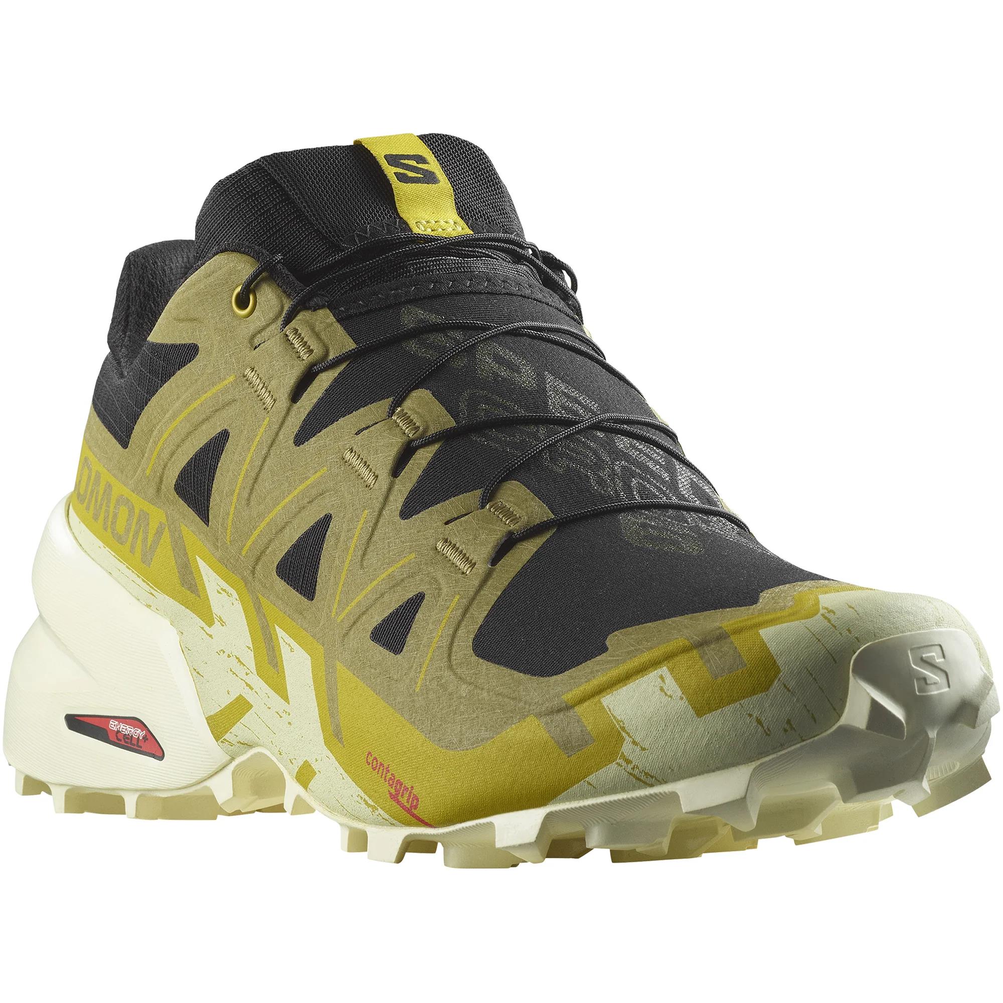 Salomon Mens Speedcross 6 Trail Sneaker Black Cress Green Trans Yellow