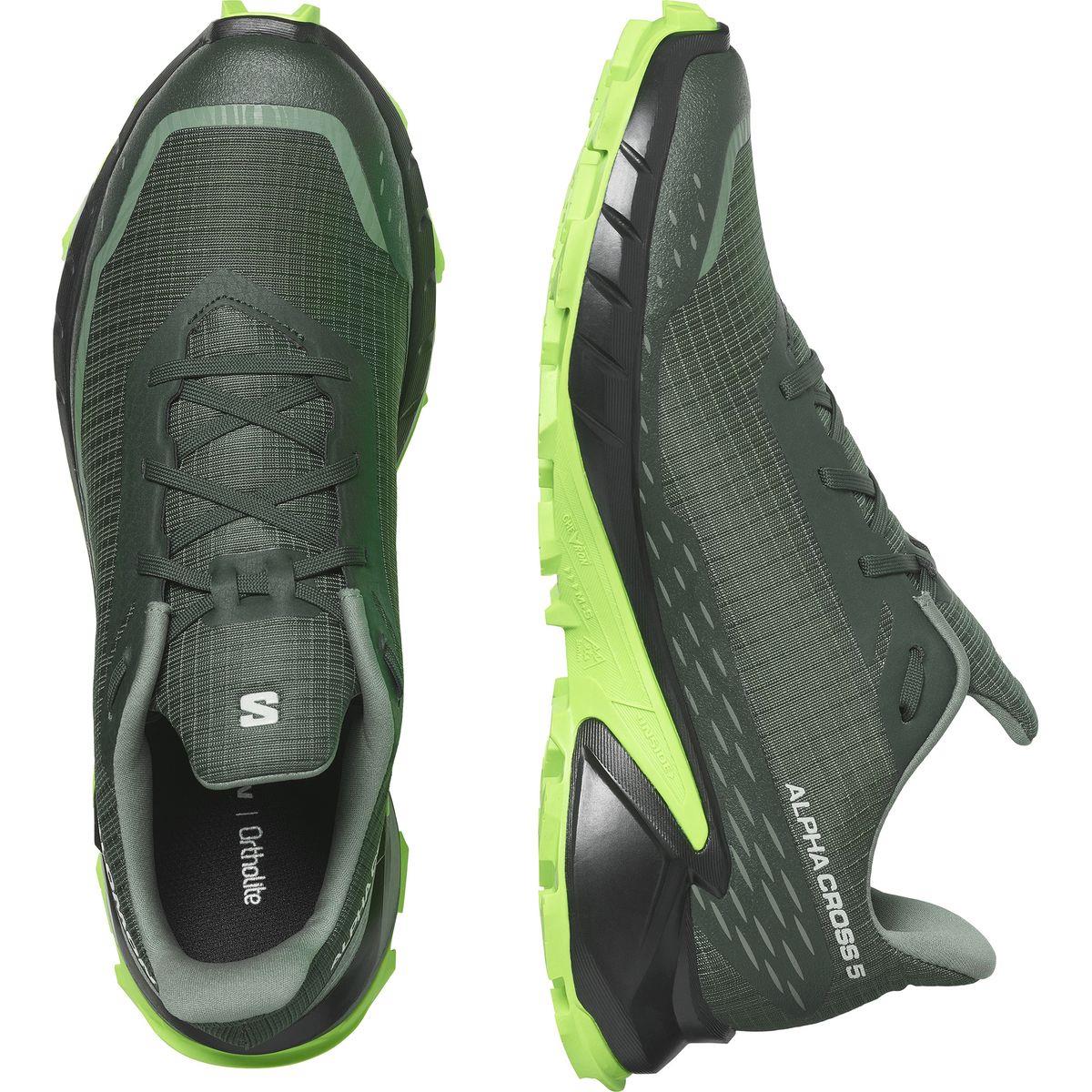 Salomon Mens Alphacross 5 Trail Sneaker Spruce Black Gecko Green