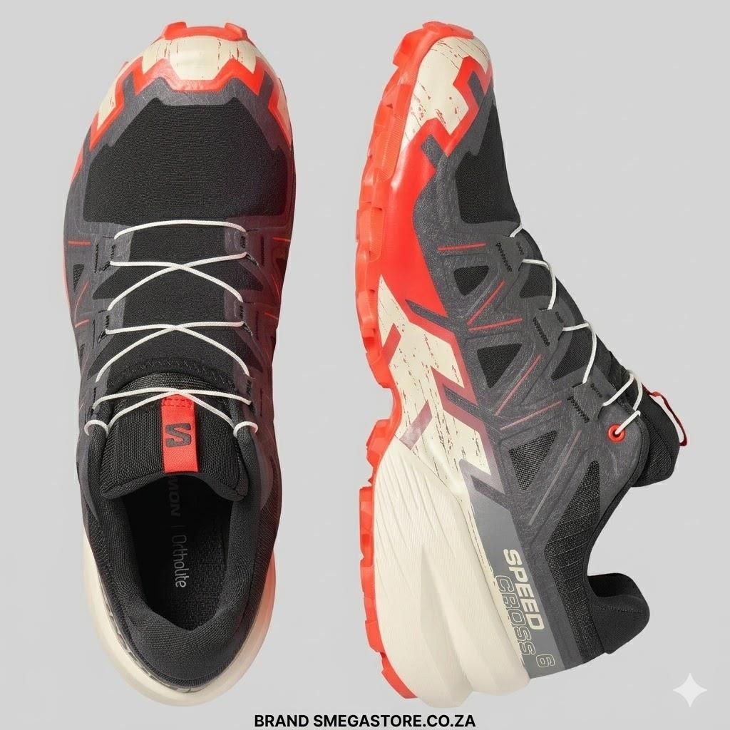 Salomon Mens Speedcross 6 Trail Sneaker Black Fiery Red Almond