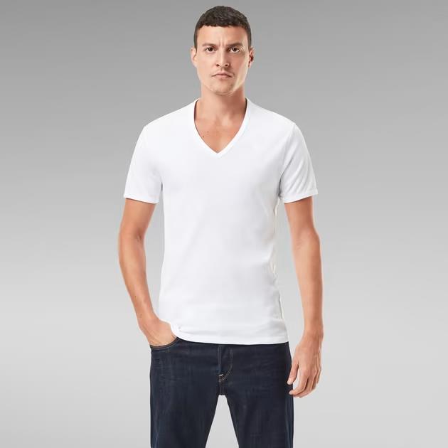 G Star Raw Mens V Neck Short Sleeve Tee White