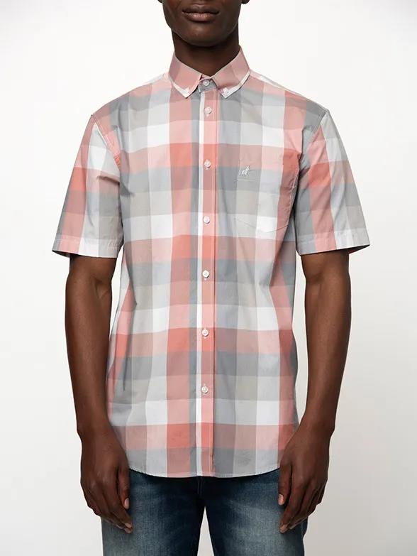 Polo Mens Short Sleeve Check Shirt Pink