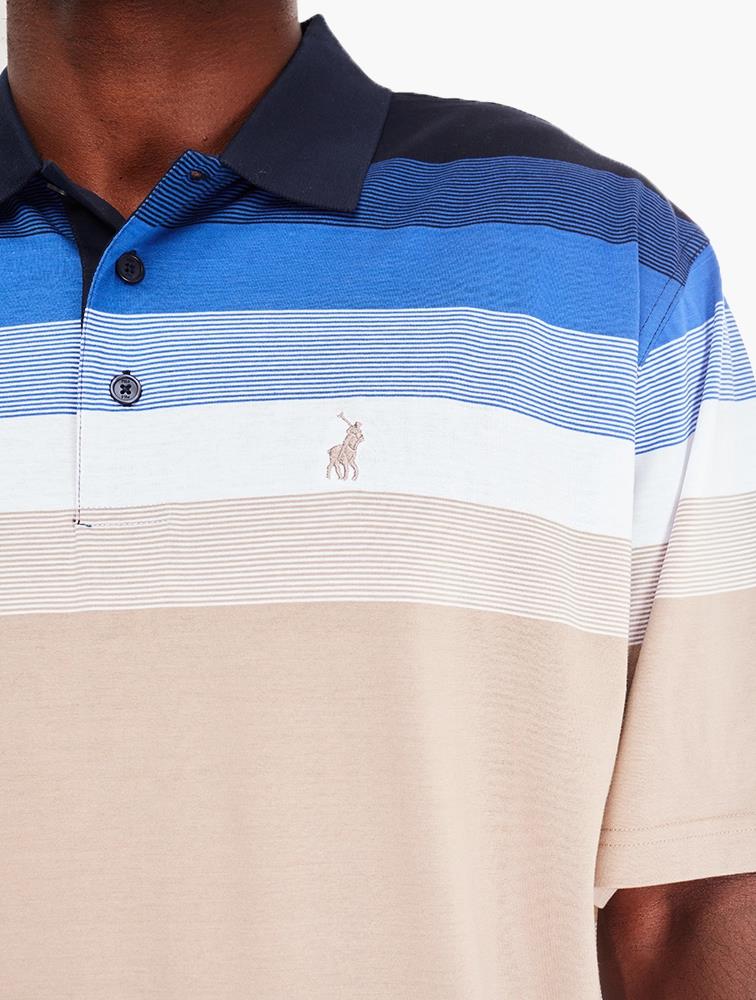 Polo Mens Verigated Stripe Short Sleeve Mercerised Golfer Taupe