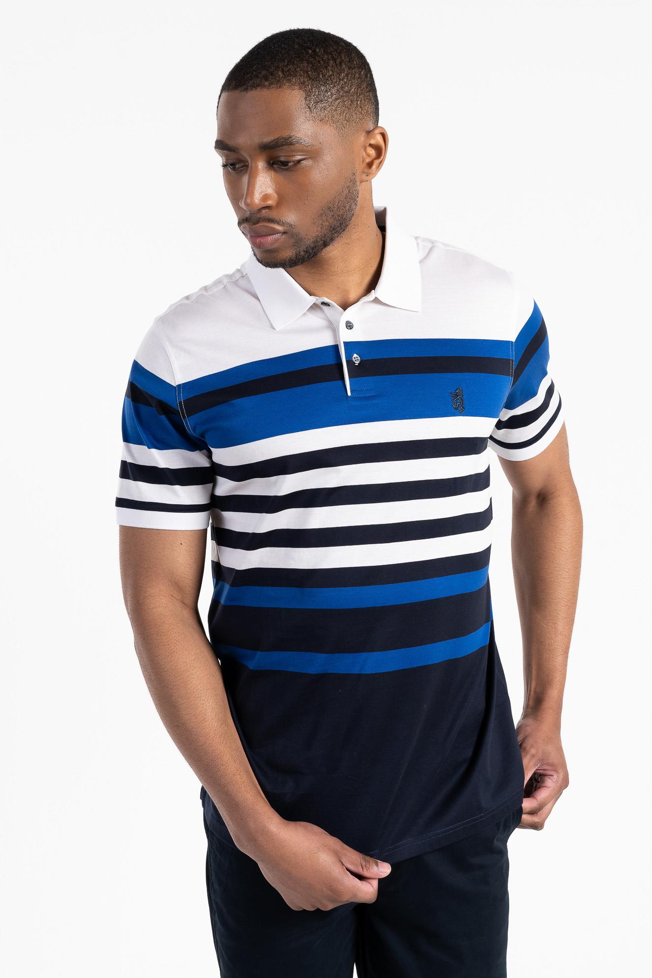 Pringle Mens Slim Fit Double Mercerised Short Sleeve Golfer White Stripe