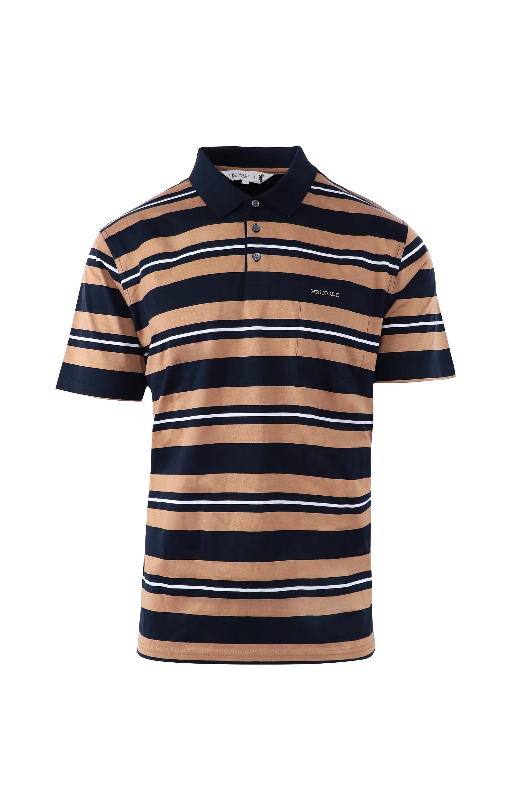 Pringle Mens Ledger Striped Mercerised Short Sleeve Golfer Navy