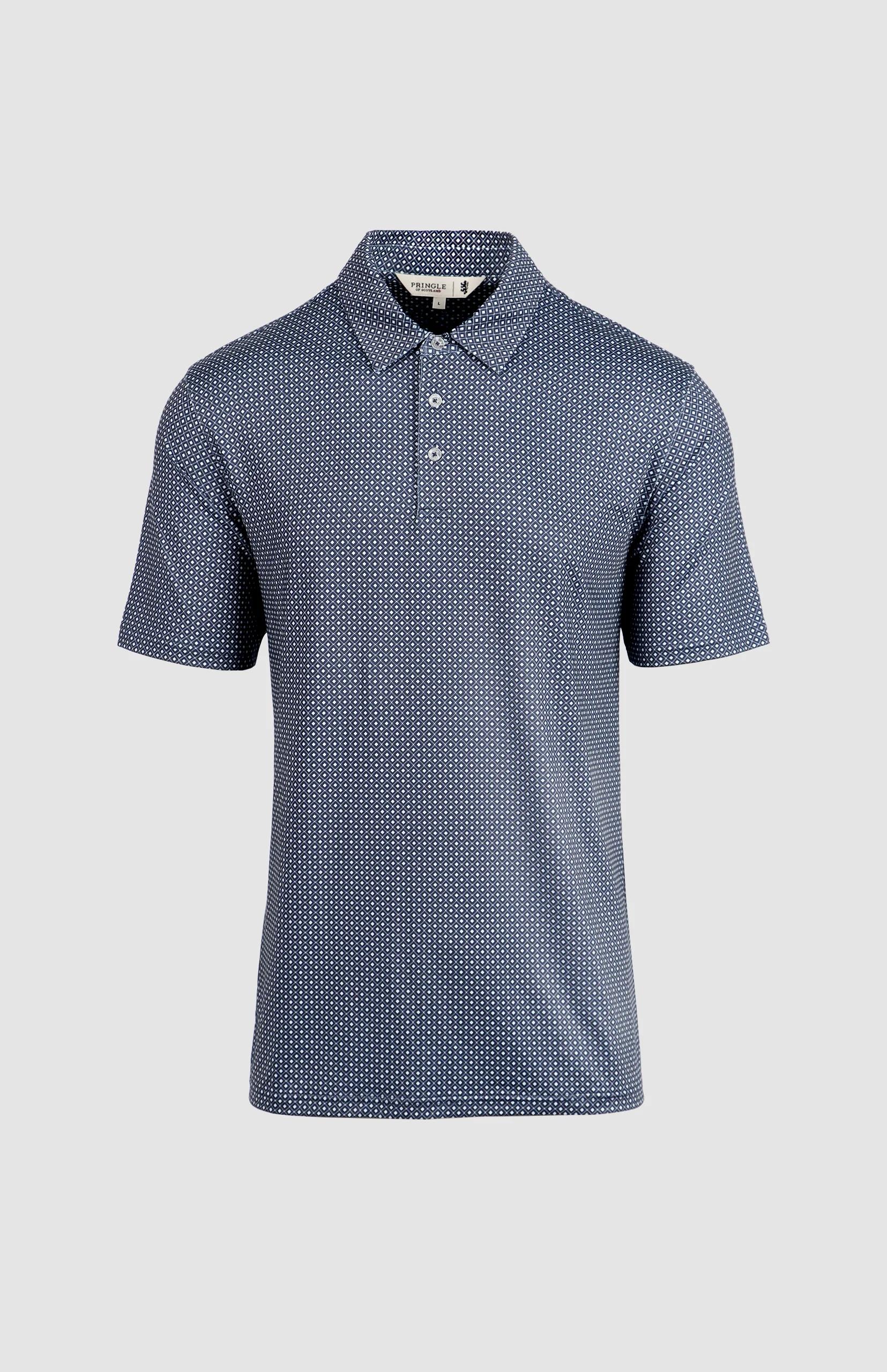 Pringle Mens Bobby Printed Technical Short Sleeve Golfer Navy