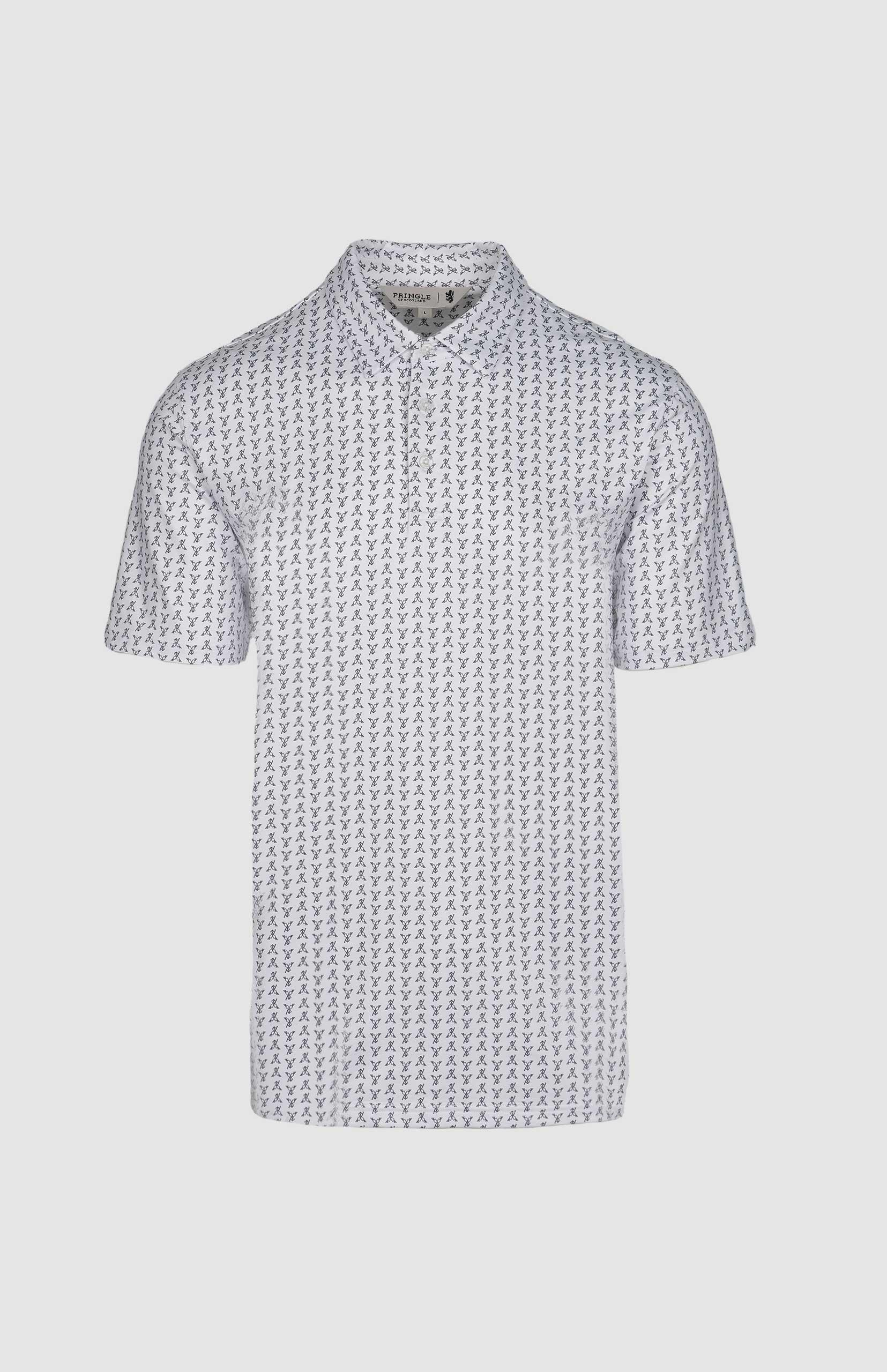 Pringle Mens George Printed Technical Short Sleeve Golfer White