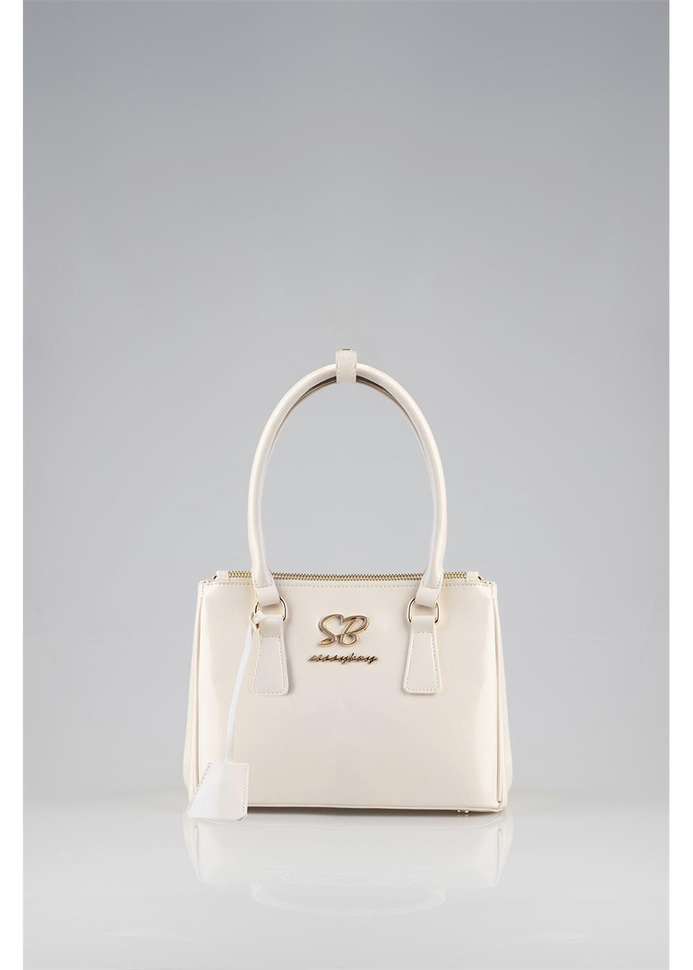 Sissy Boy Small Tote Patent With Gold Detail Cream