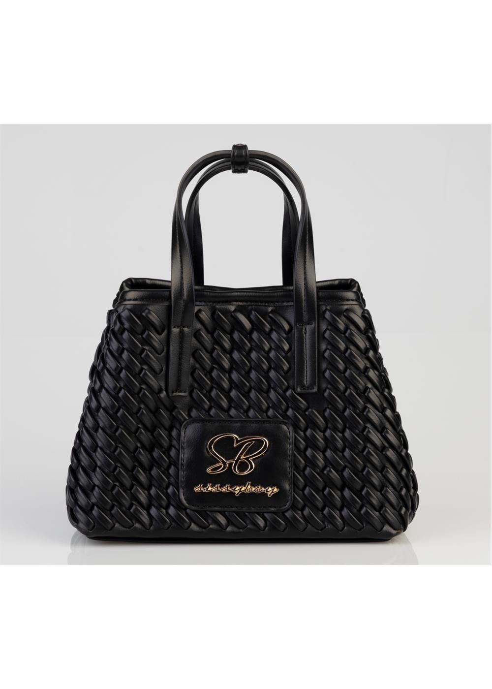 Sissy Boy Mini Tote Handbag Silver Trim Black