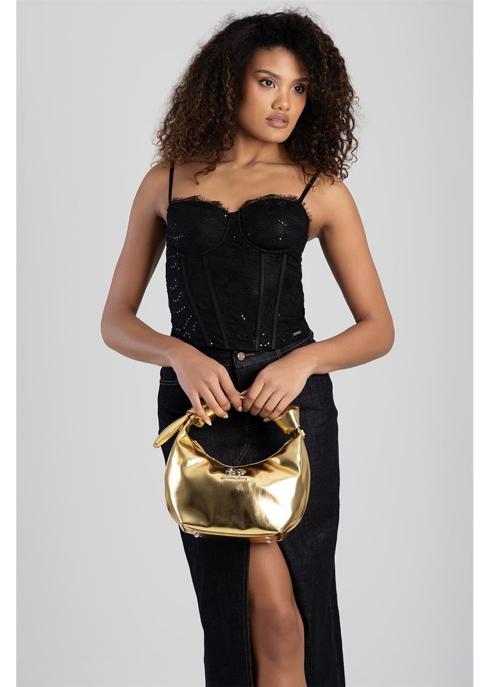 Sissy Boy Materlic Handbag With Knot Strap Gold