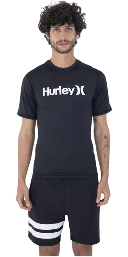 Hurley Mens Oao Quickdry Rashgurd Short Sleeve White Black