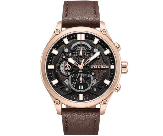 Police Wadden Rose Gold Case Black Dial Leather Strap Watch