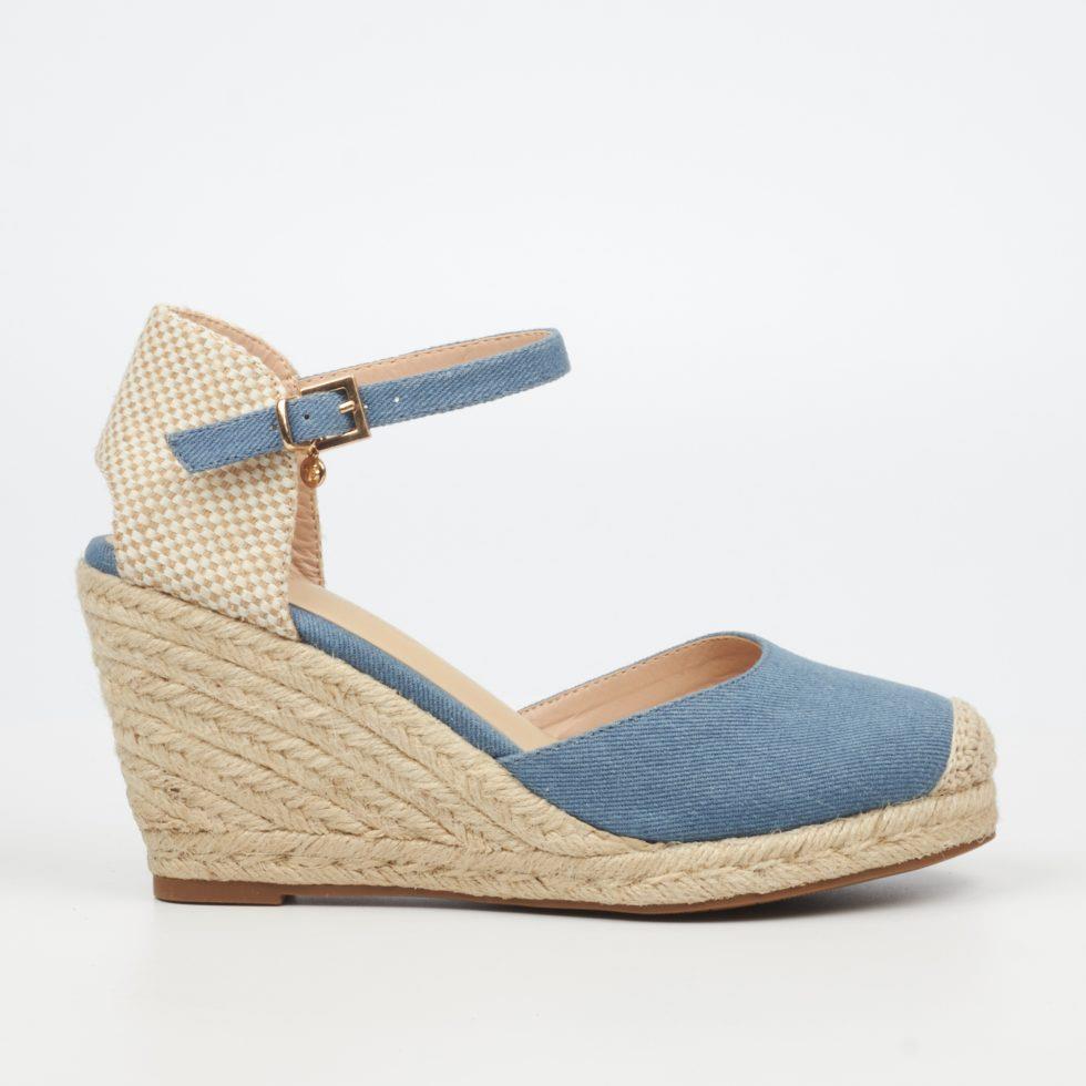 Miss Black Womens Jojo 12 Wedge Blue Sandal