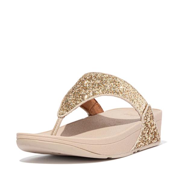 Fit Flop Womens Lulu Glitter Wedge Sandal Platino