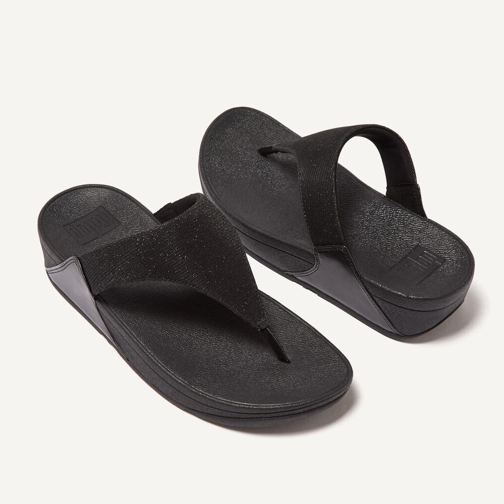 Fit Flop Womens Lulu Shimmerlux Wedge Sandal All Black