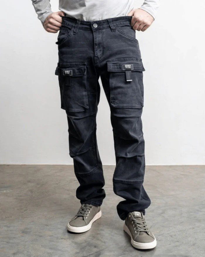 Soviet Mens Gunner Cargo Pocket Jeans Black