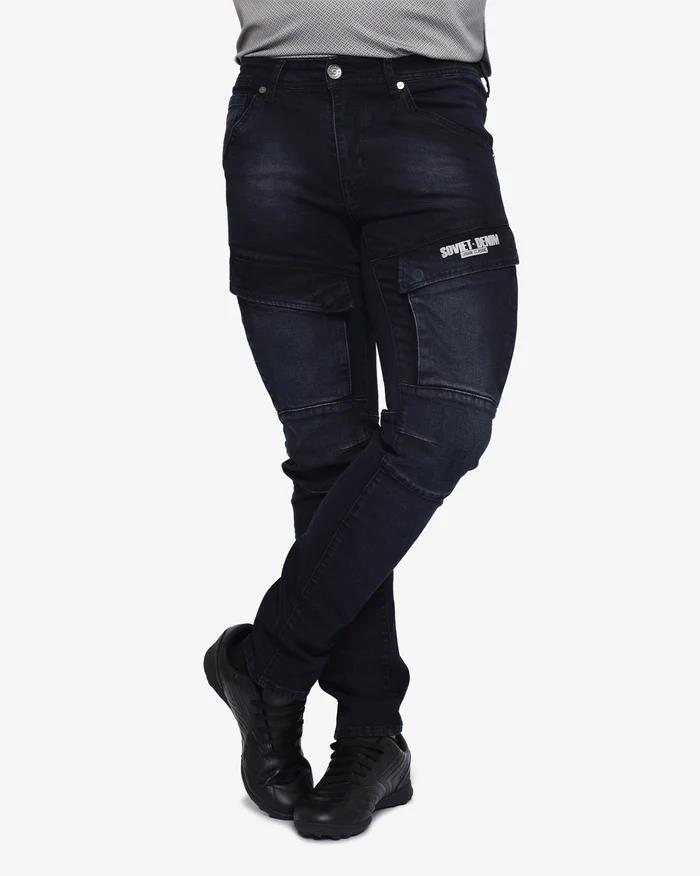 Soviet Mens Portela Cargo Pocket Jeans Blue Black