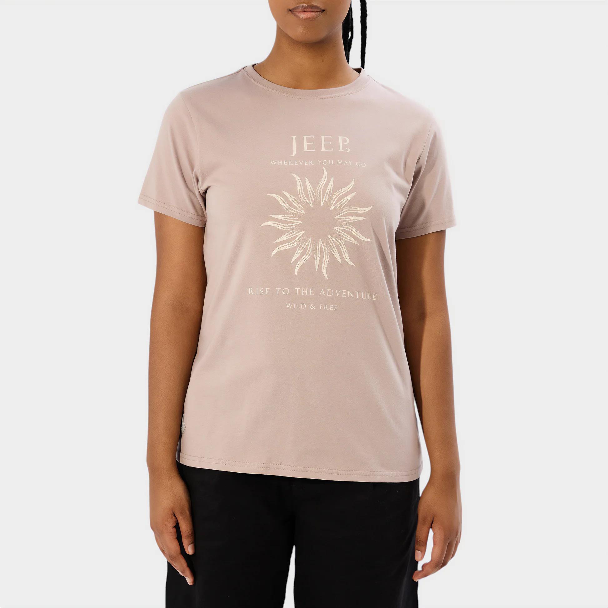 Jeep Womens Rise To The Adventure Slogan Tee Galnut