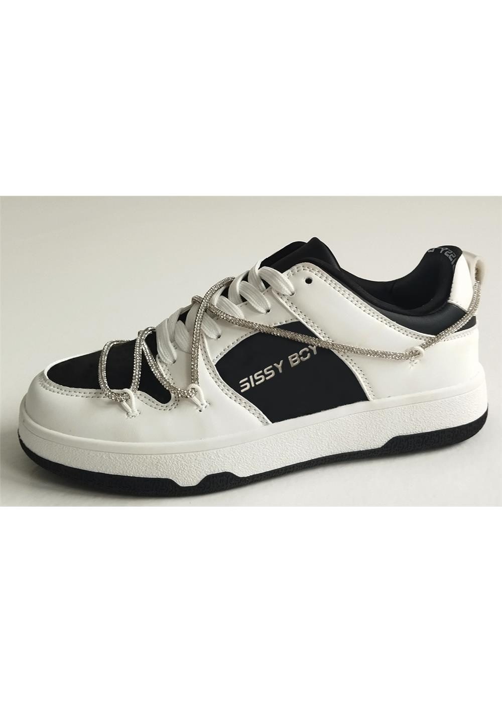 Sissy Boy Womens Reverse Colourblock Sneaker Diamante Trip White Black