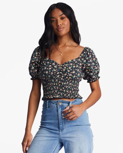 Billabong Womens Love Song Black Pebble Puff Sleeve Top