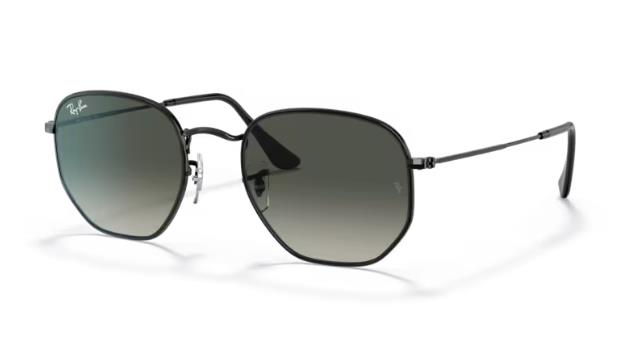 Rayban Unisex Hexagonal Black Steel Frame Gradient Grey Lens Sunglass