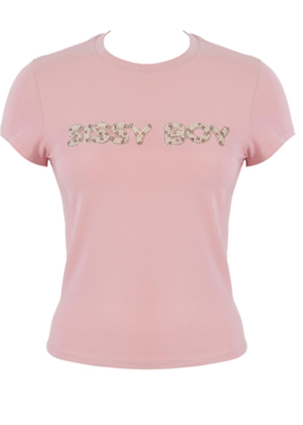 Sissy Boy Baby Tee With Pink And Pearl Transfer Pale Pink
