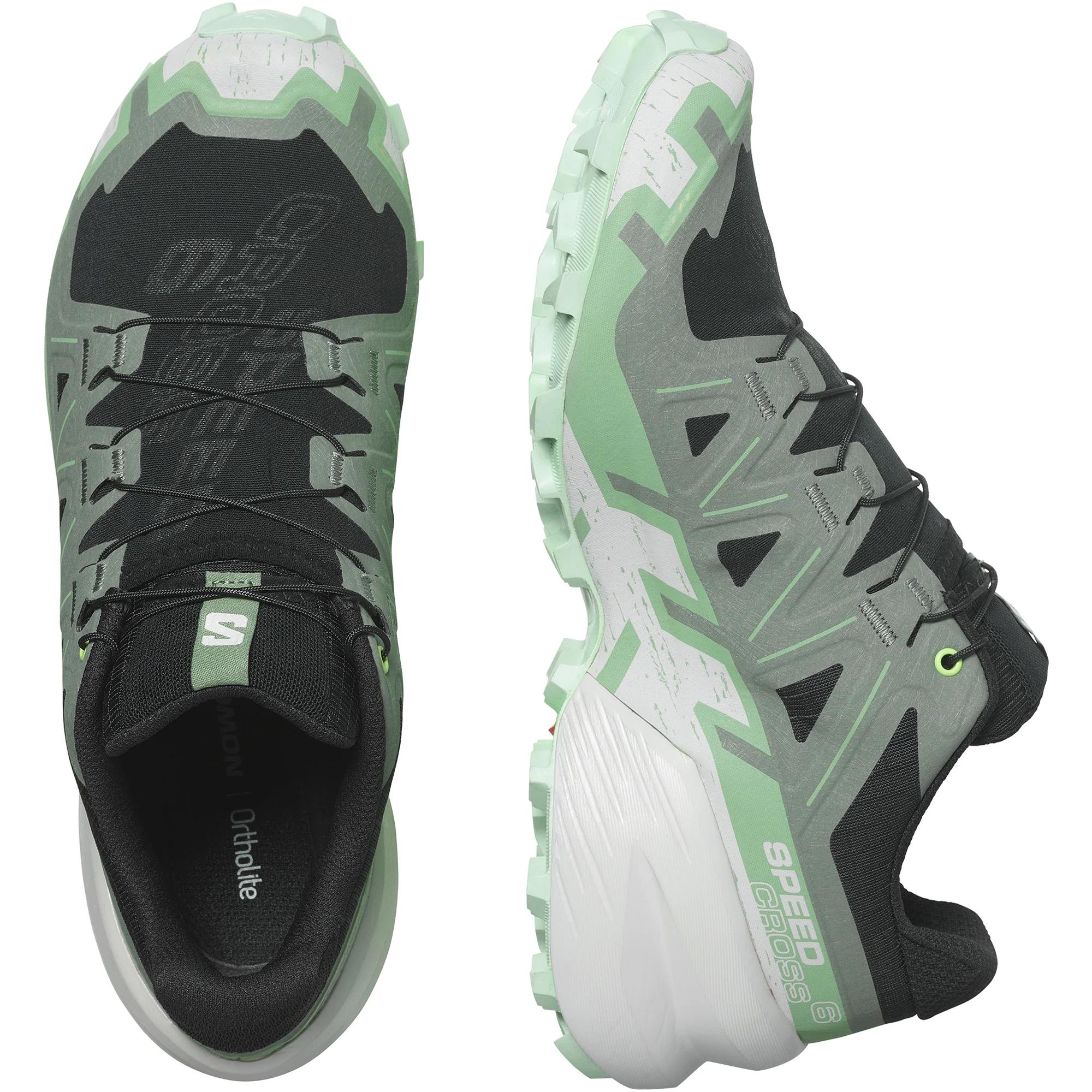 Salomon Womens Speedcross 6 Trail Shoe Black Laurel Green