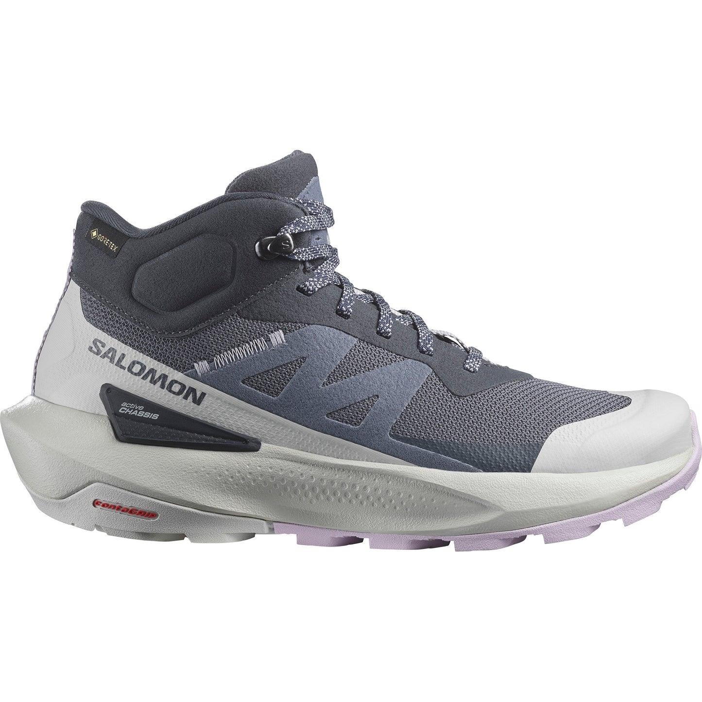 Salomon Womens Elixir Activ Mid Gtx Hiking Boot India Ink Glacier Gray Orchid Petal
