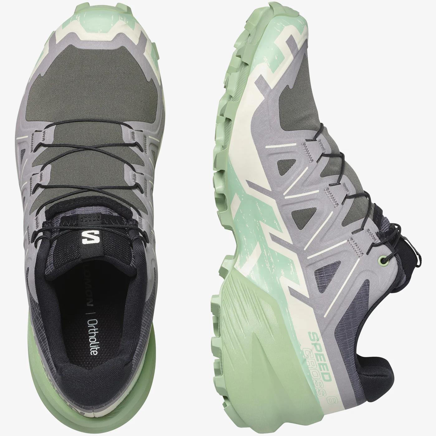 Salomon Womens Speedcross 6 Trail Sneaker Castlerock Vanilla Ice Smoke Green