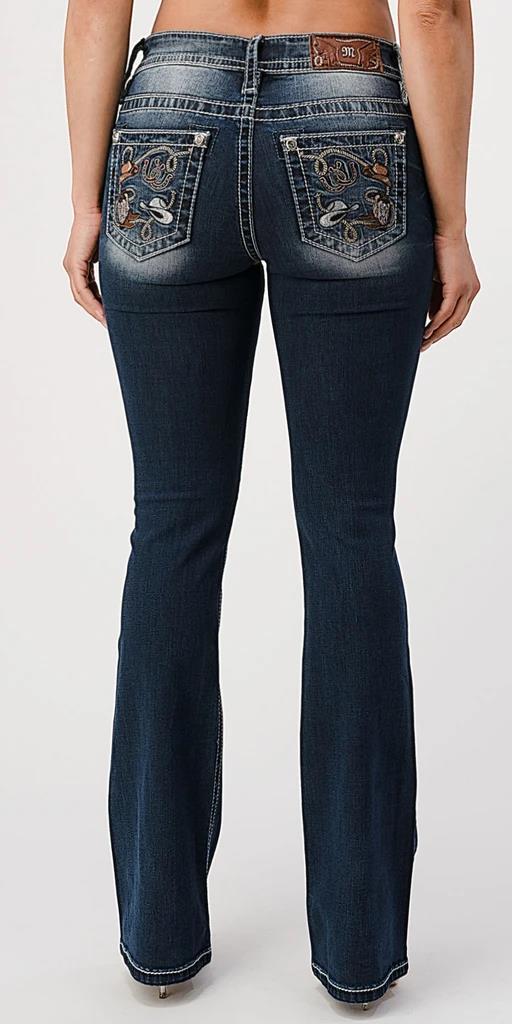 Miss Me Womens Western Spirit Mid Rise Bootleg Jeans