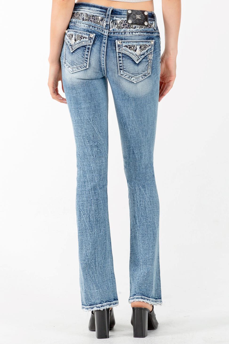 Miss Me Womens Animal Instinct Low Rise Bootleg Jeans