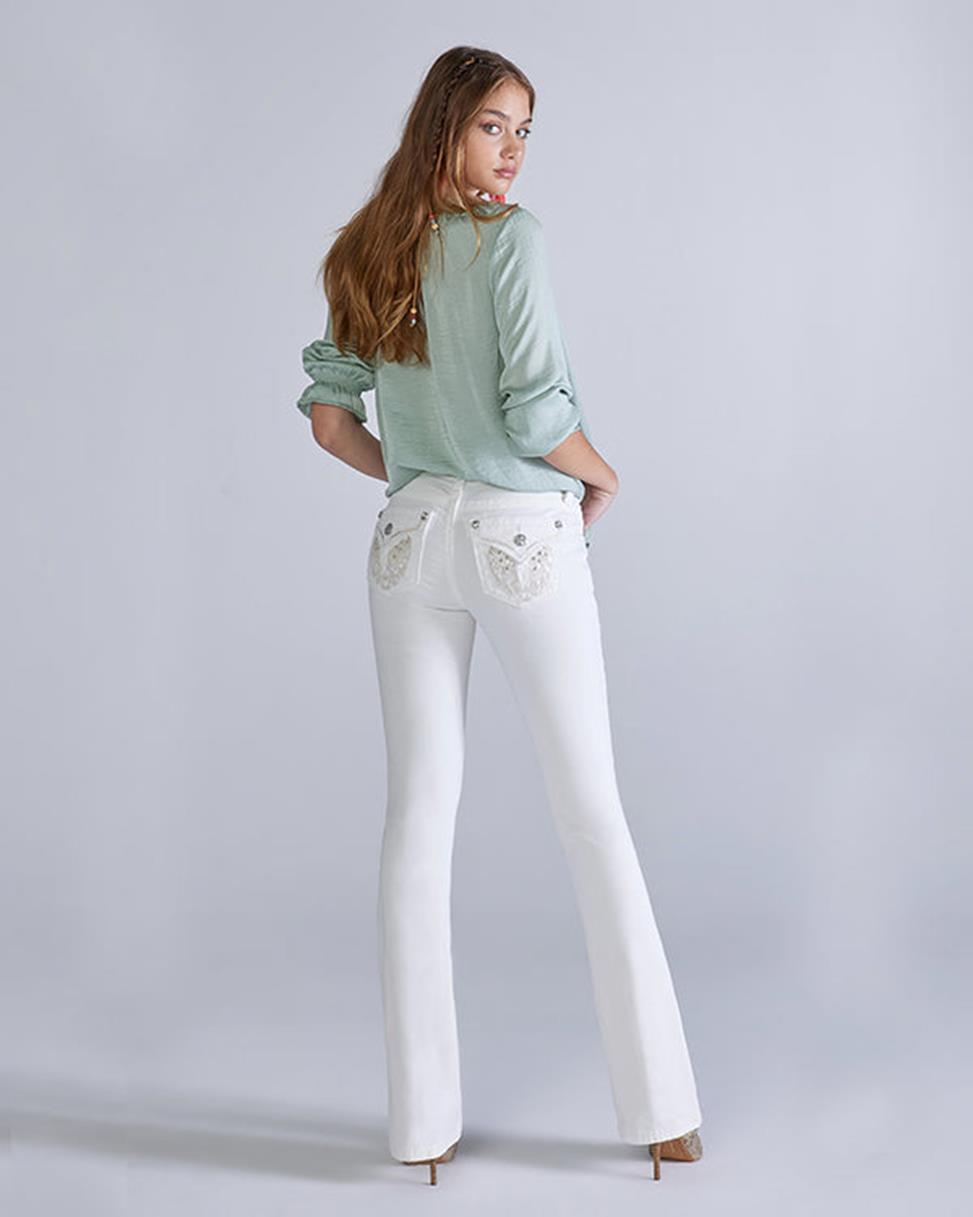 Miss Me Womens Crystal Wing Mid Rise Bootleg Jeans