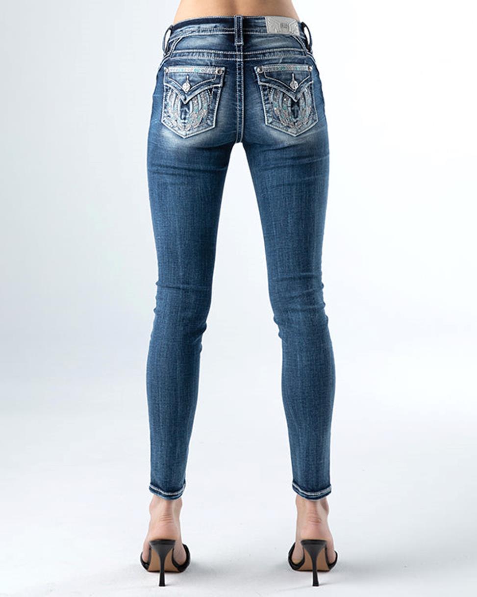 Miss Me Womens Aztec Pearl Mid Rise Skinny Jean Dark Wash