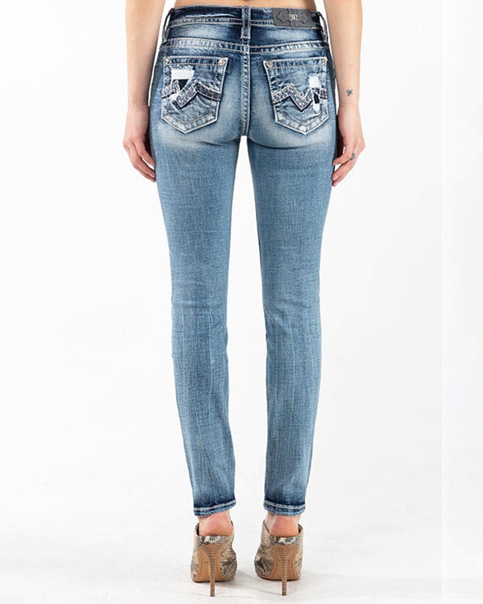 Miss Me Modern Blowout Logo Mid Rise Skinny Jean Lt Blue