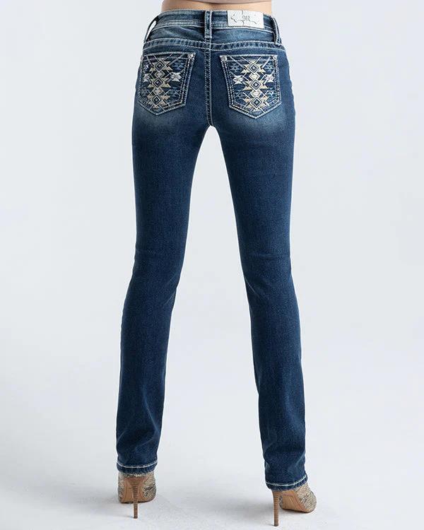 Miss Mee Womens Aztec Totem Mid Rise Skinny Jeans Med Vintage