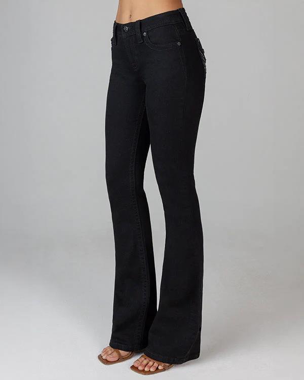 Miss Me Womens Dark Angel Mid Rise Bootleg Jeans Black