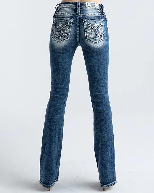 Miss Me Womens Delft Butterfly Mid Rise Jeans Dk Blue